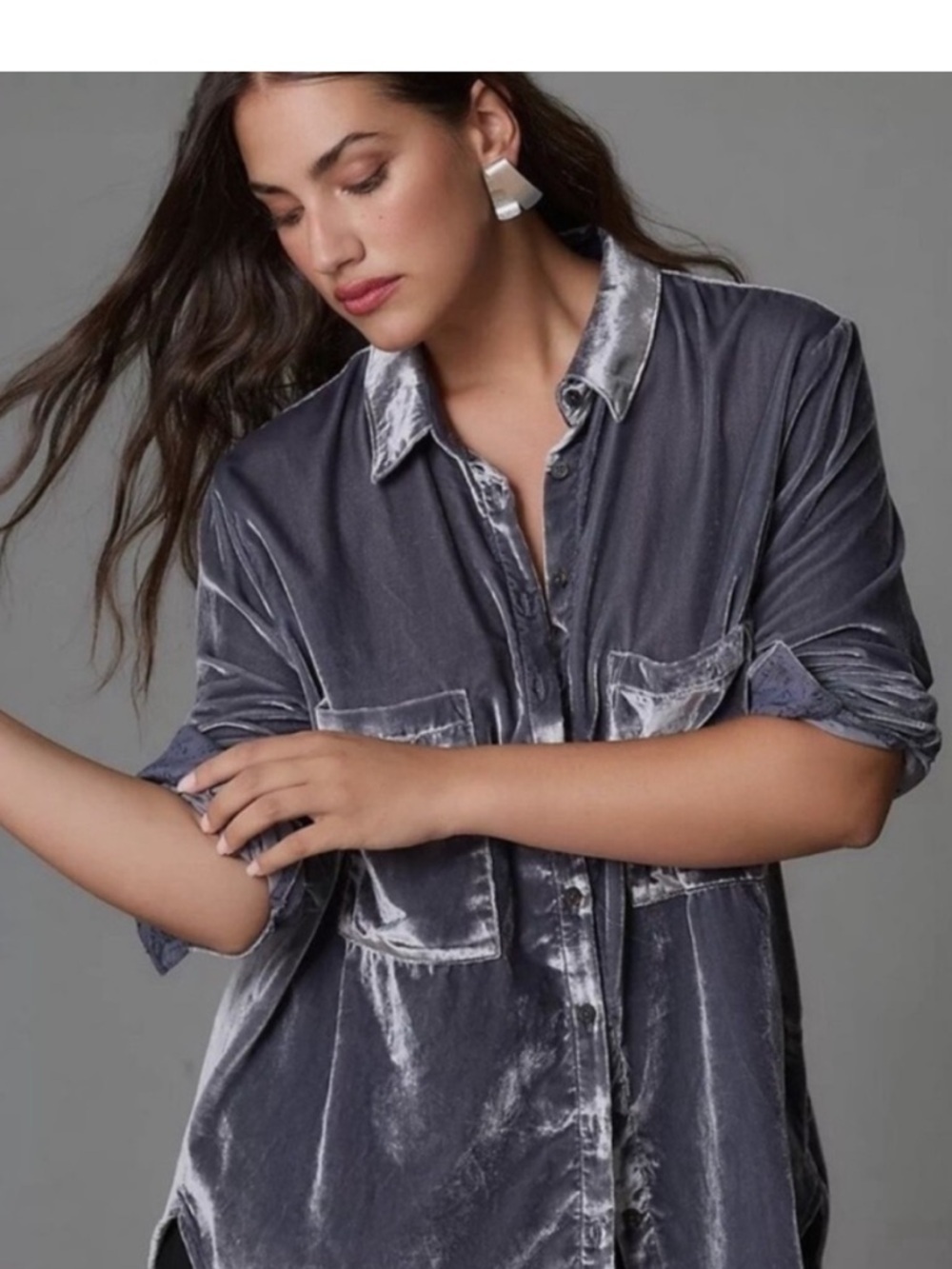 Pilcro Anthropologie The Hadley Velvet Long Sleeve Button Down Shirt